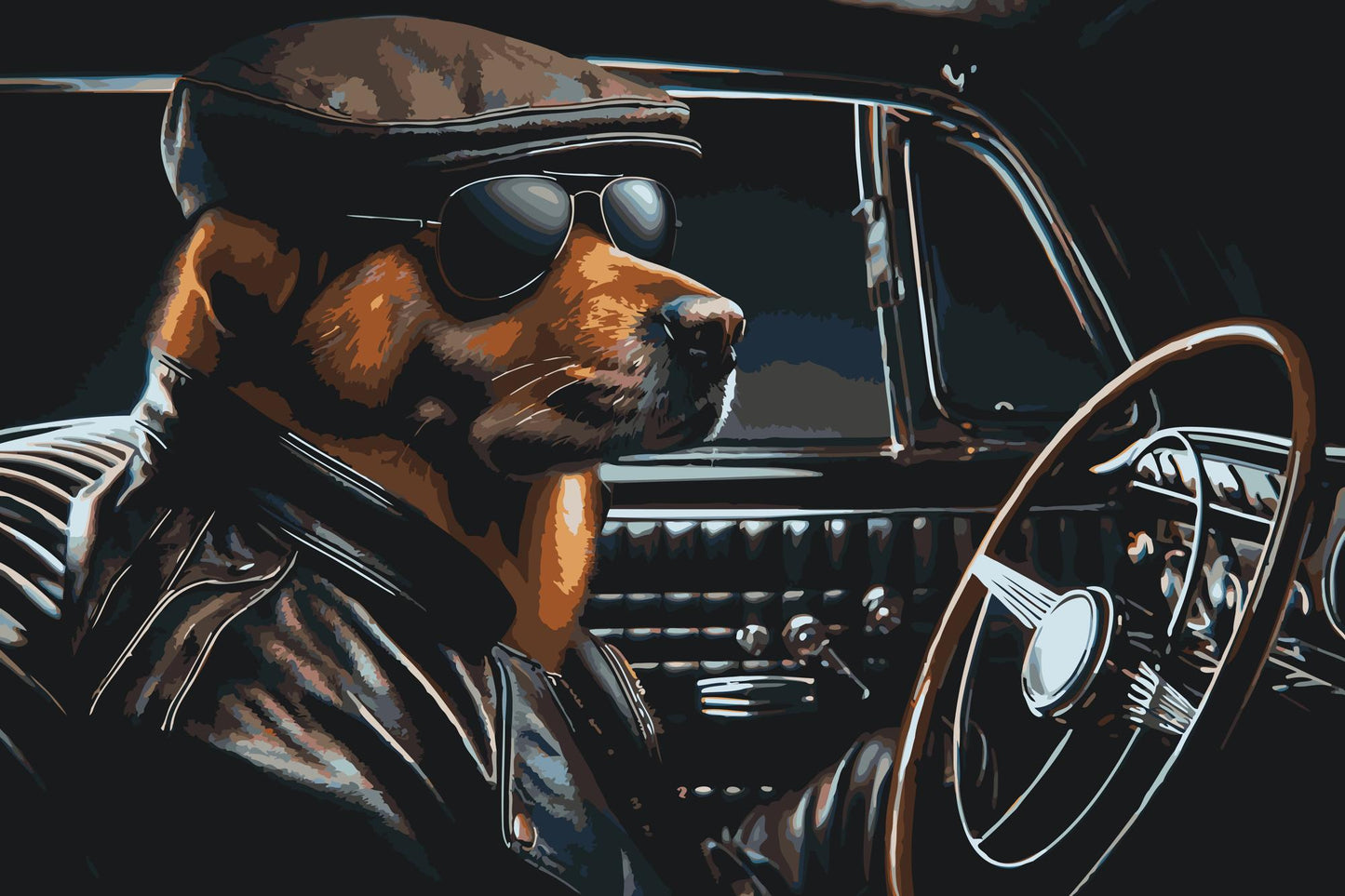 Paint by Numbers - En hund i en sort cabriolet