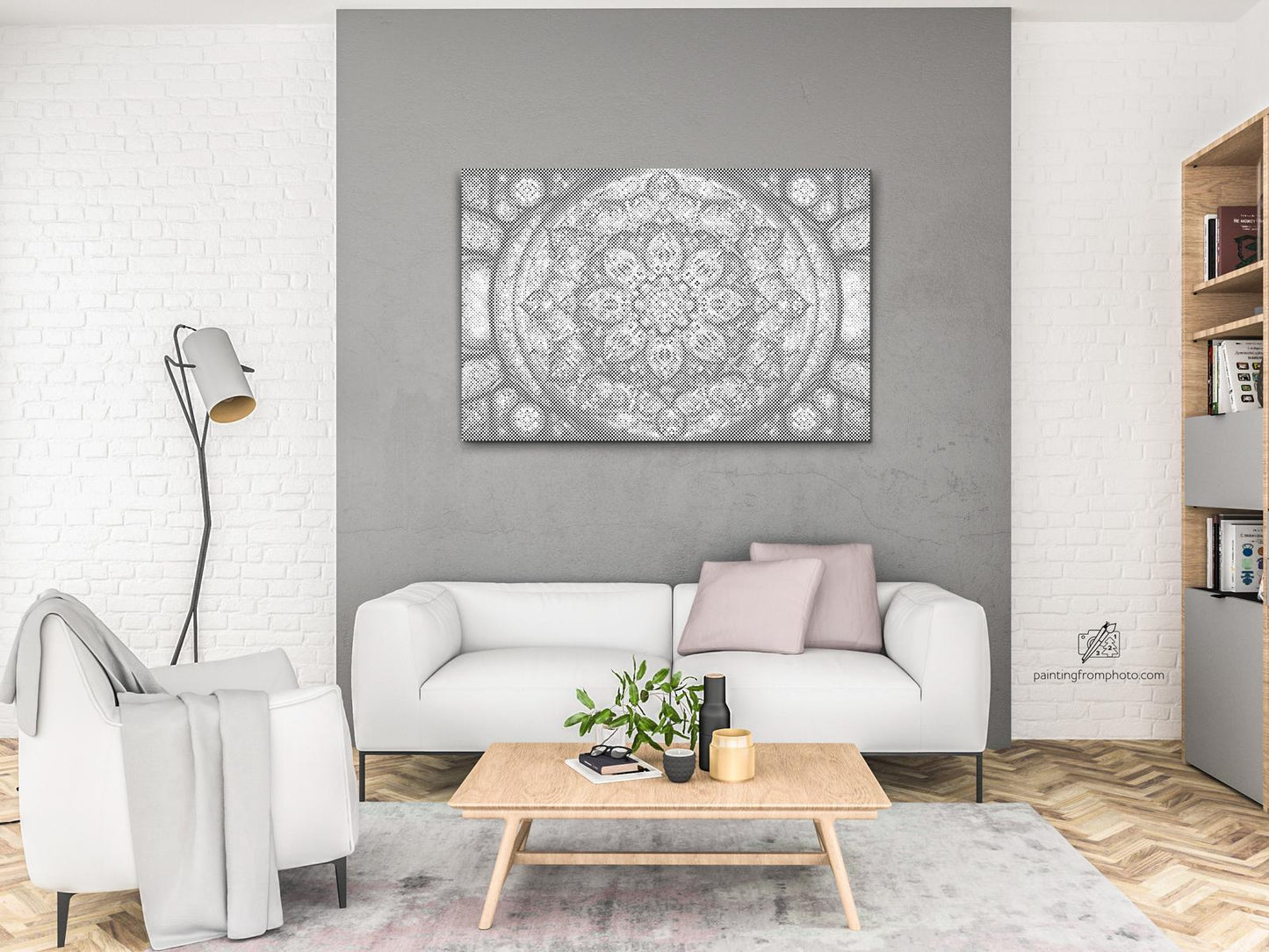 Mal-med-prikker -  Mandala med en blomst i midten