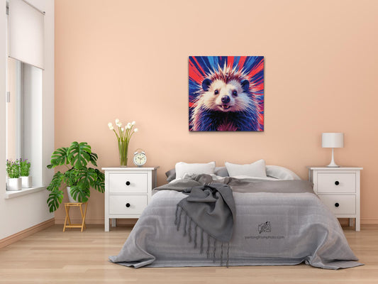 Diamond Painting - Pindsvin i nuancer af rød og blå
