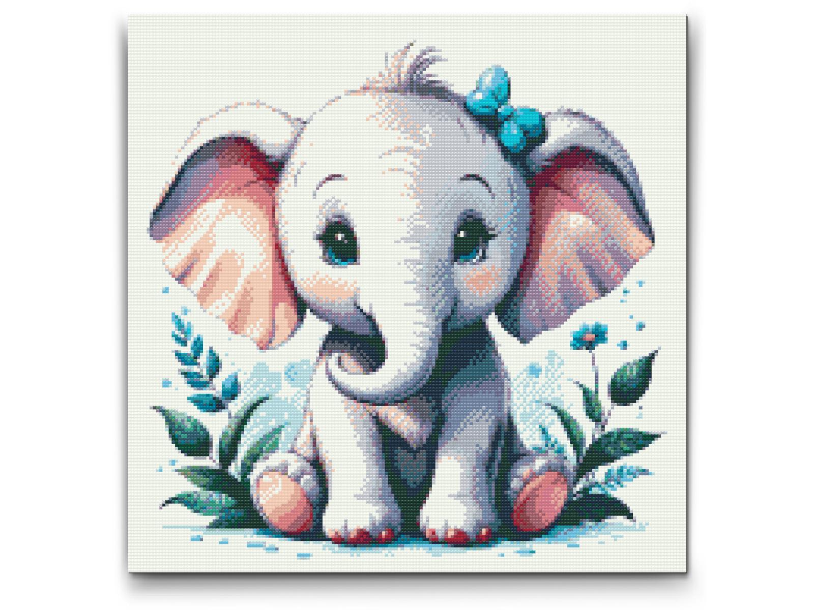 Diamond Painting - Sød elefant med røde kinder