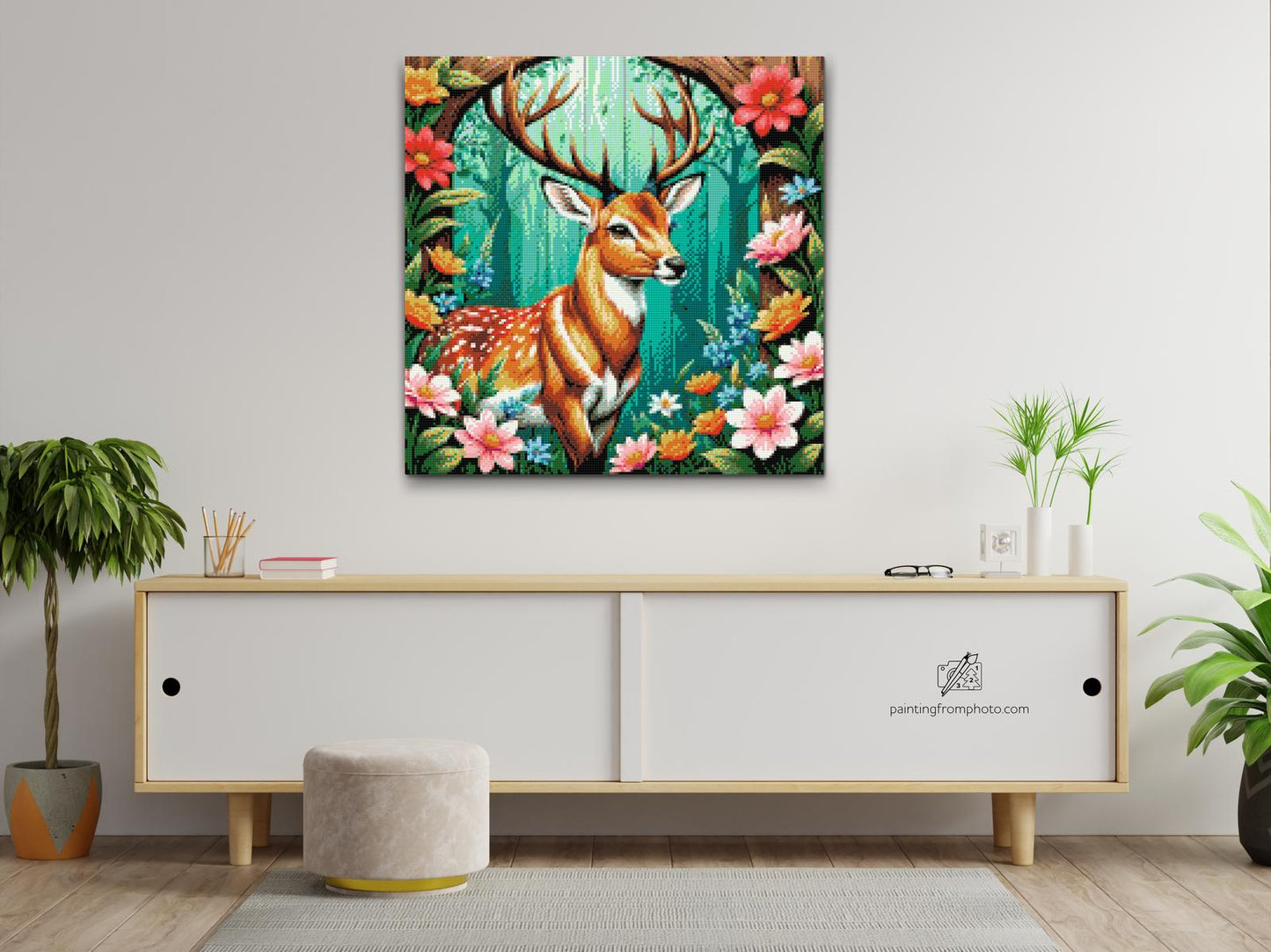 Diamond Painting - Hjorte med sarte blomster