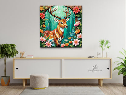 Diamond Painting - Hjorte med sarte blomster