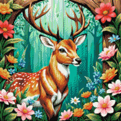 Diamond Painting - Hjorte med sarte blomster