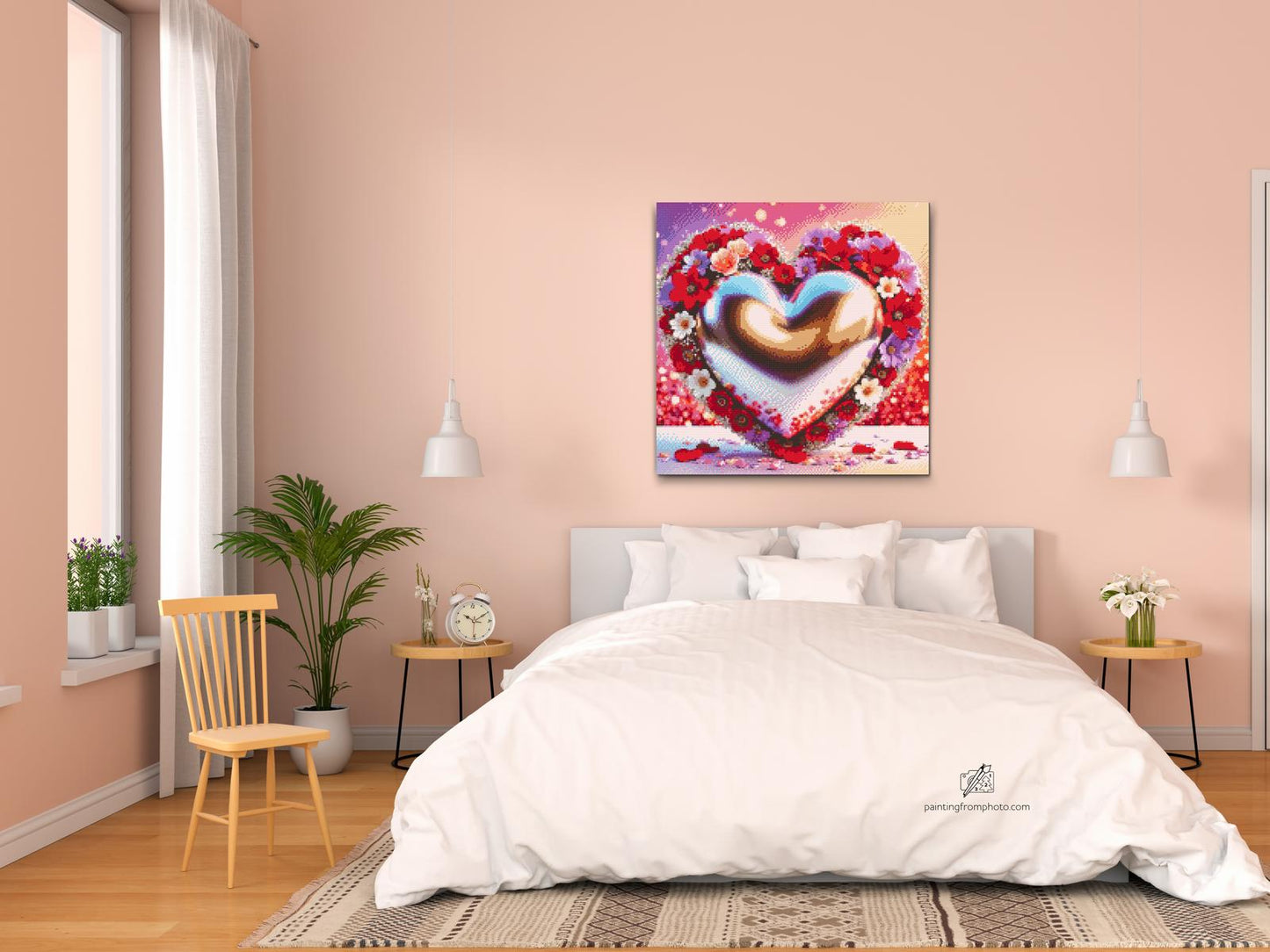 Diamond Painting - Hjerte omgivet af blomster