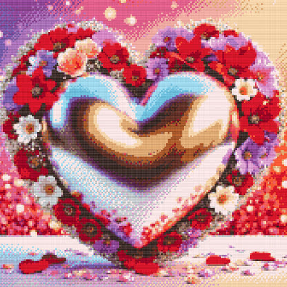 Diamond Painting - Hjerte omgivet af blomster