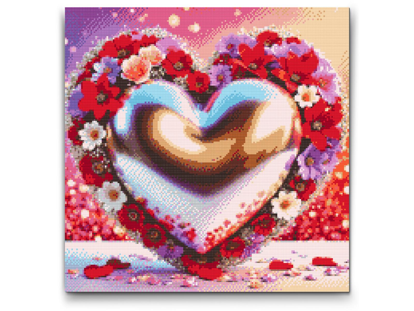 Diamond Painting - Hjerte omgivet af blomster