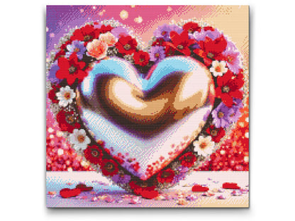 Diamond Painting - Hjerte omgivet af blomster