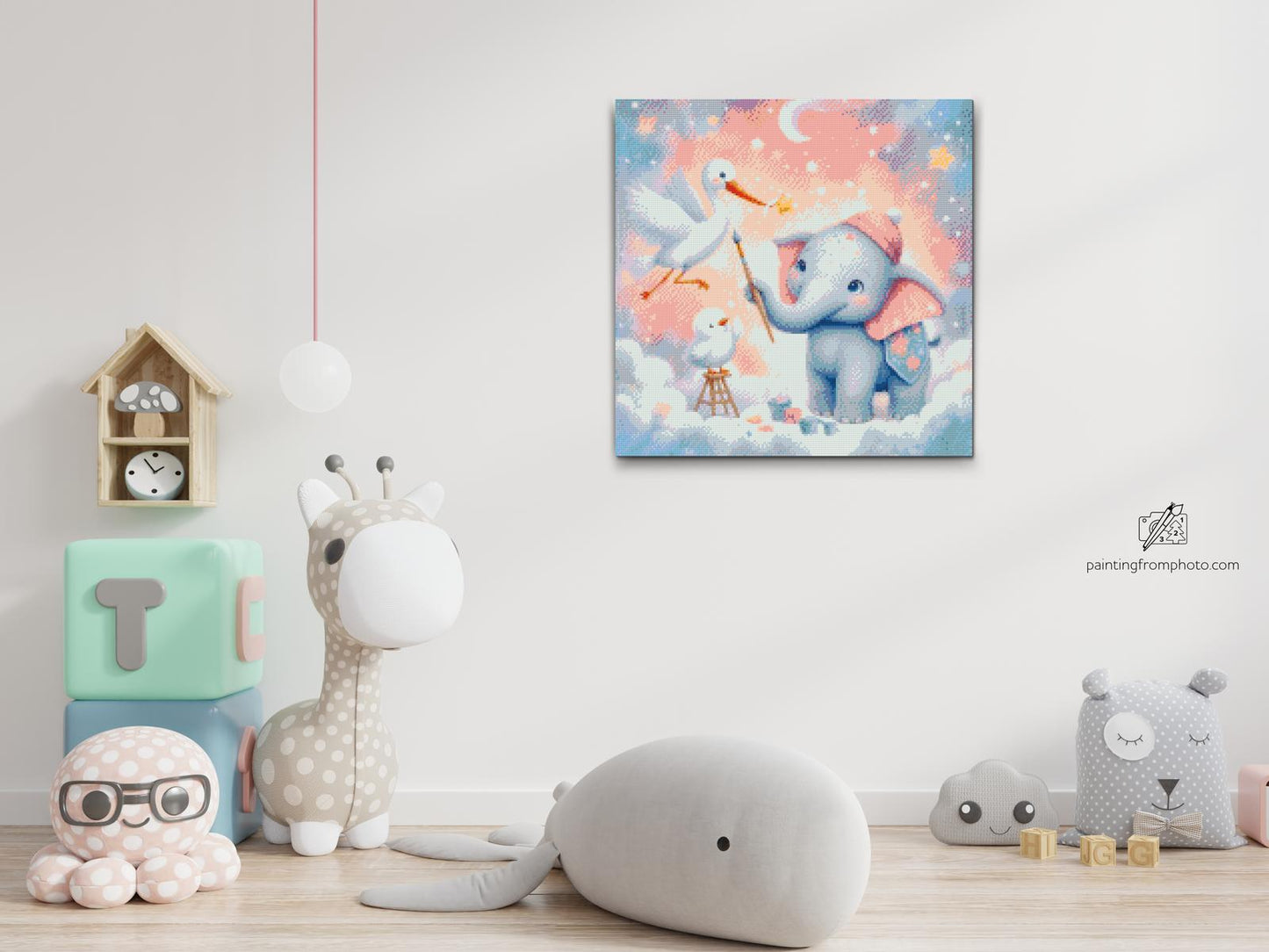 Diamond Painting - Maleri i skyerne – elefant