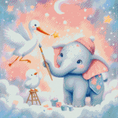 Diamond Painting - Maleri i skyerne – elefant