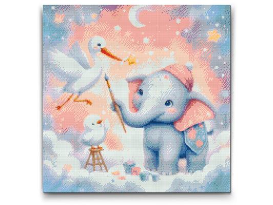 Diamond Painting - Maleri i skyerne – elefant
