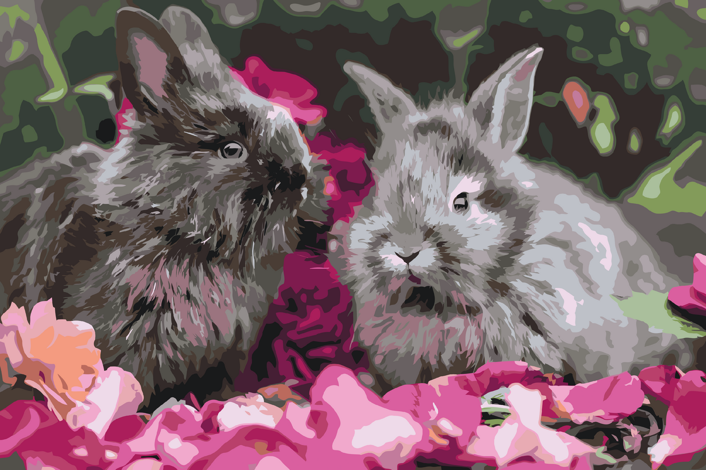 Paint by Numbers - Kaniner blandt blomster