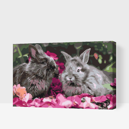 Paint by Numbers - Kaniner blandt blomster