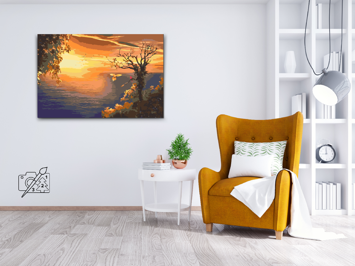 Paint by Numbers - Solnedgang over havet og papegøjer