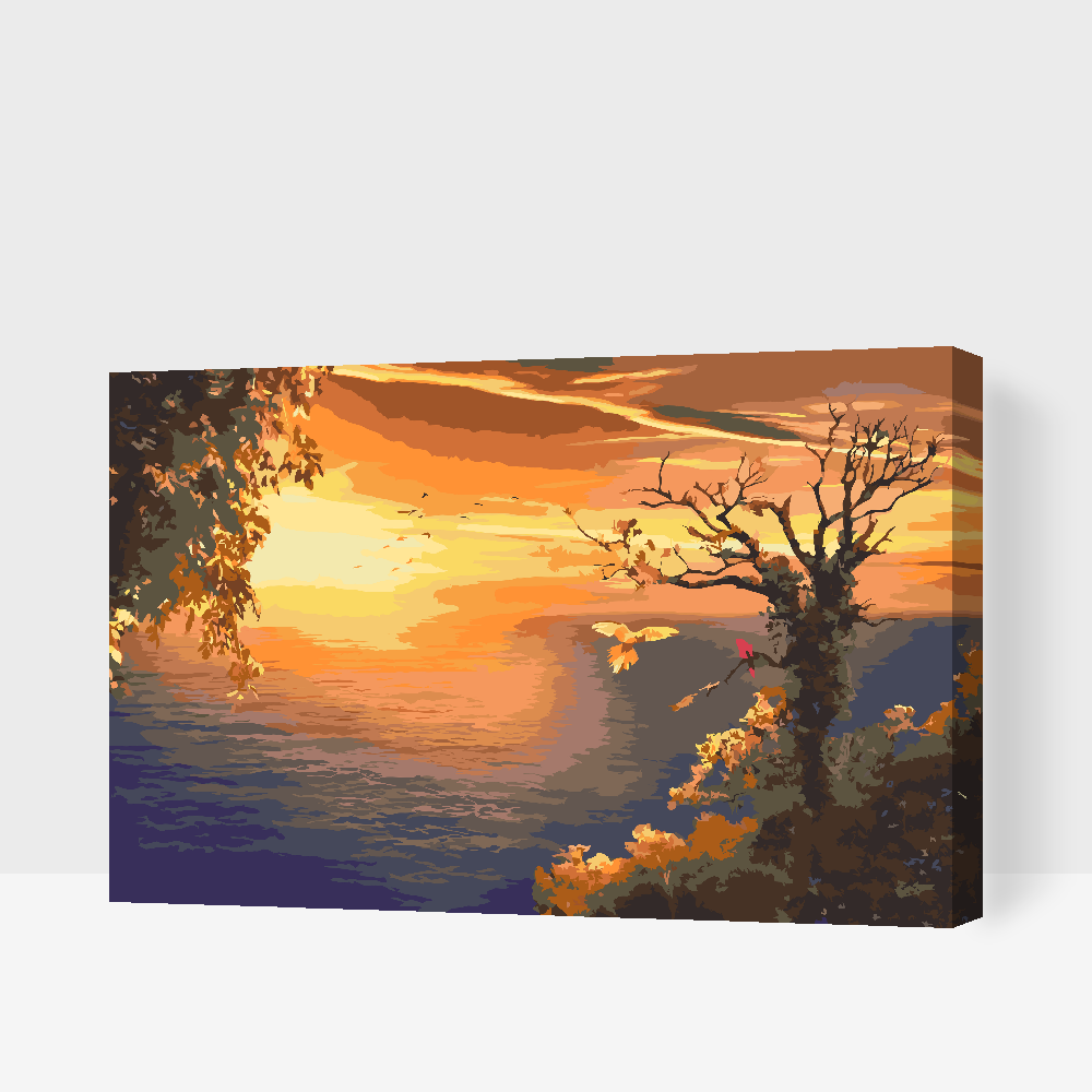 Paint by Numbers - Solnedgang over havet og papegøjer