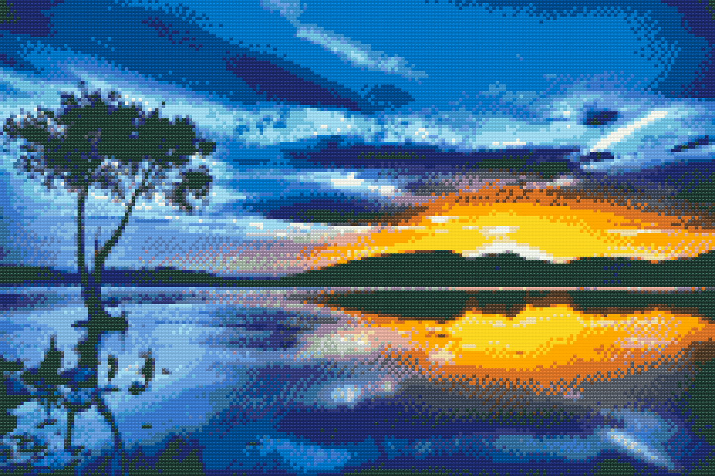 Diamond Painting - Solnedgang og Mørkt Træ
