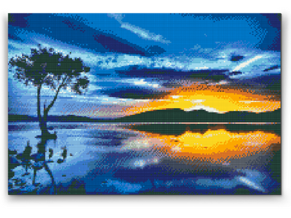 Diamond Painting - Solnedgang og Mørkt Træ