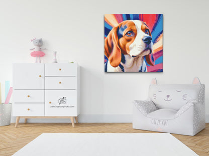 Diamond Painting - Beagle i nuancer af rød og blå