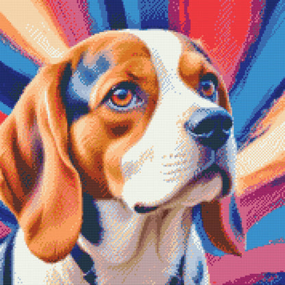 Diamond Painting - Beagle i nuancer af rød og blå