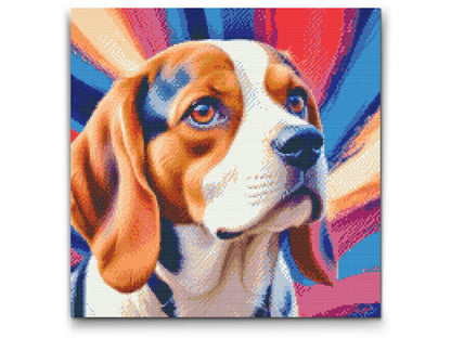 Diamond Painting - Beagle i nuancer af rød og blå