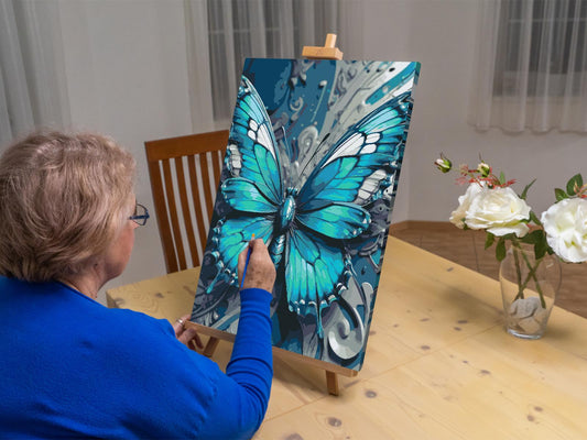 Paint by Numbers - Sommerfugl i nuancer af mørk turkis