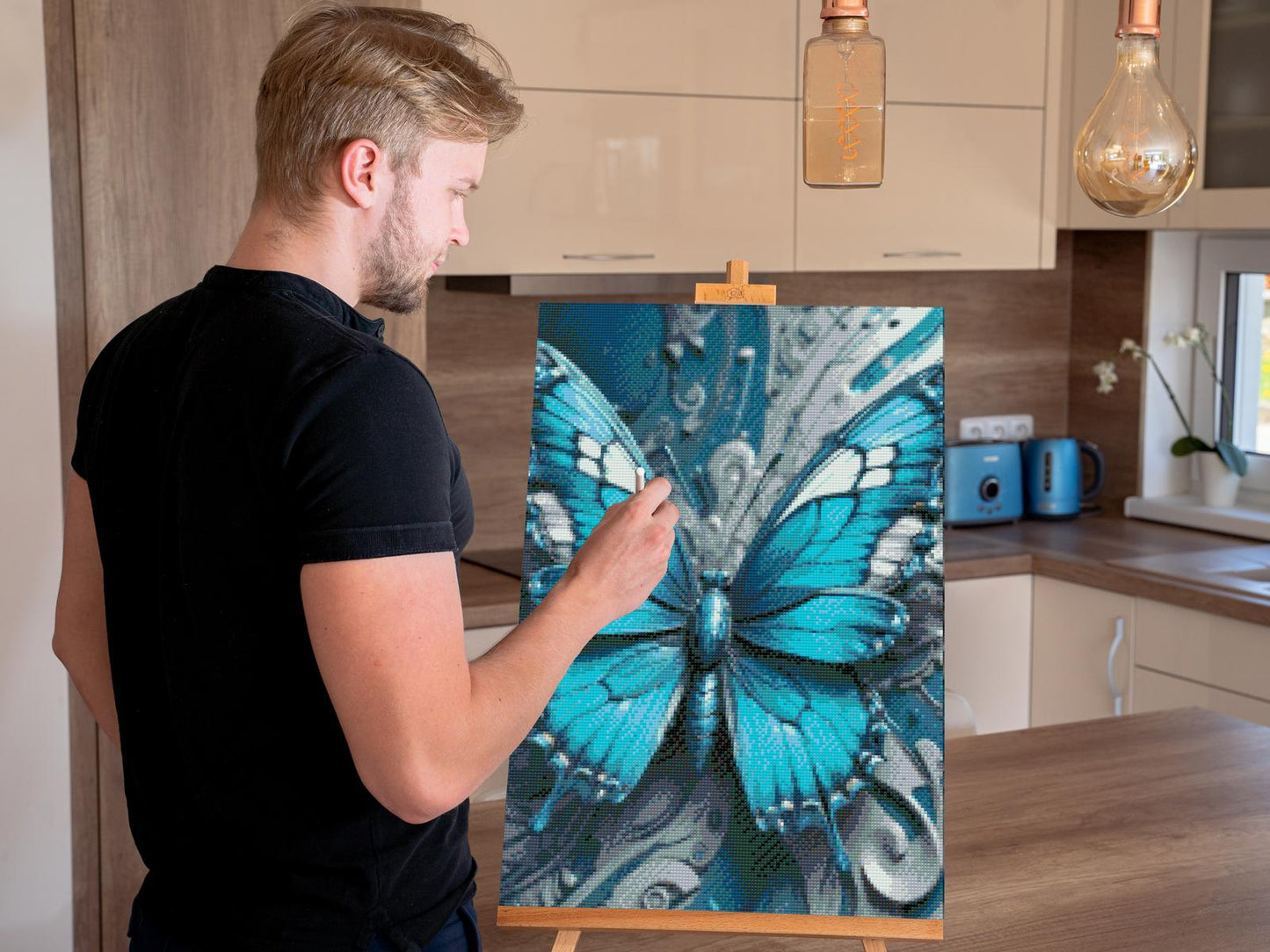 Diamond Painting - Sommerfugl i nuancer af mørk turkis