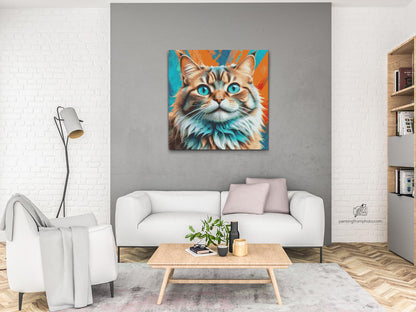 Diamond Painting - Kat i nuancer af turkis og orange