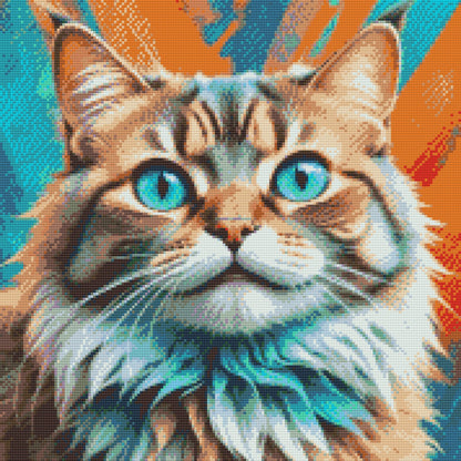 Diamond Painting - Kat i nuancer af turkis og orange