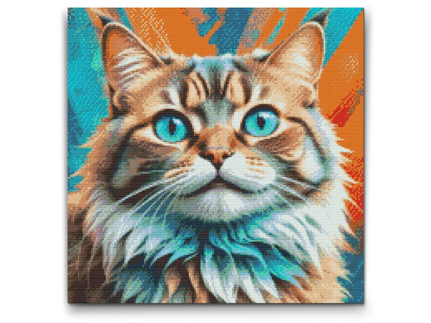 Diamond Painting - Kat i nuancer af turkis og orange