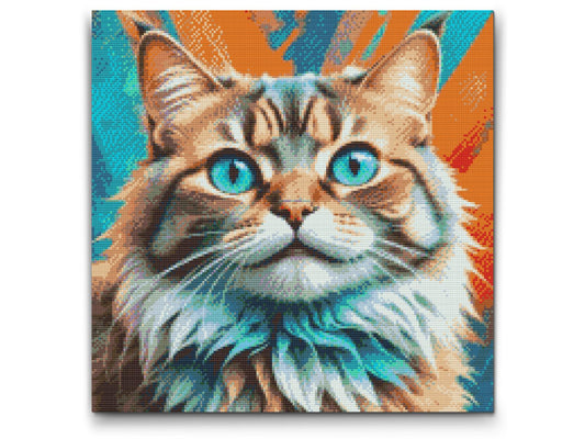Diamond Painting - Kat i nuancer af turkis og orange