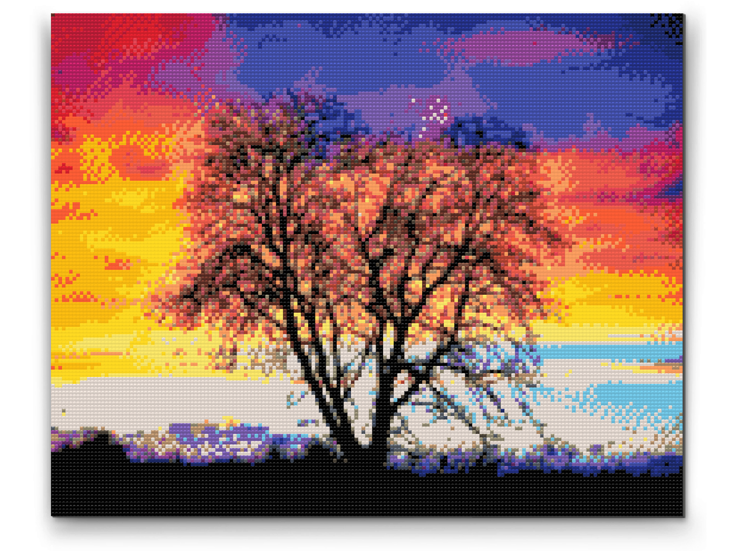 Diamond Painting - Træ og farverig solnedgang