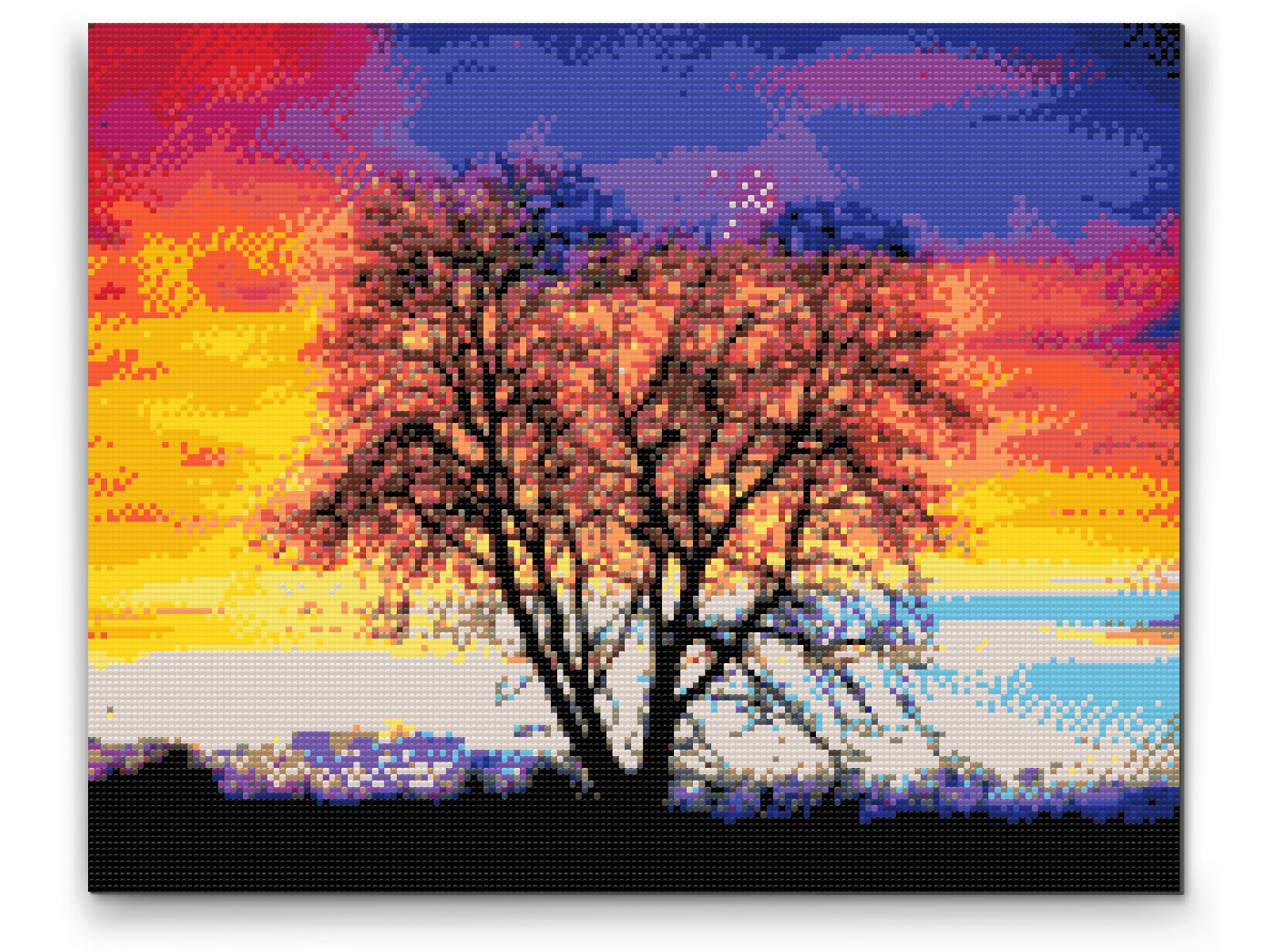 Diamond Painting - Træ og farverig solnedgang