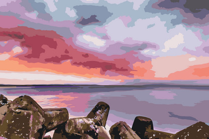 Paint by Numbers - Rød solnedgang over havet