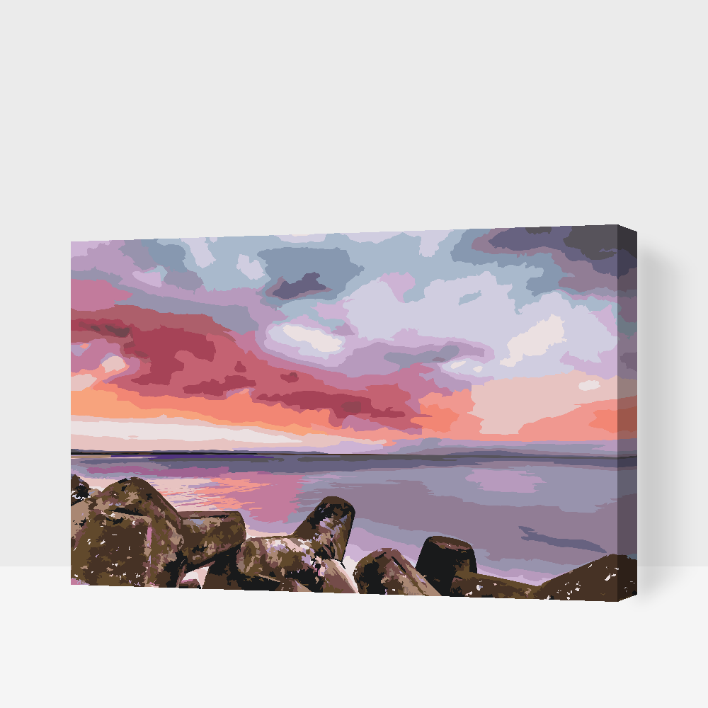 Paint by Numbers - Rød solnedgang over havet