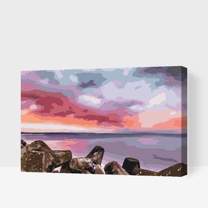 Paint by Numbers - Rød solnedgang over havet