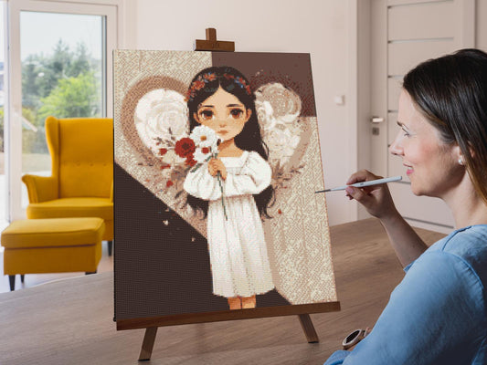 Diamond Painting - Angel med en buket i hånden