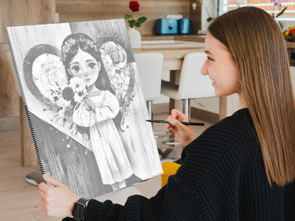 Mal-med-prikker -  Angel med en buket i hånden
