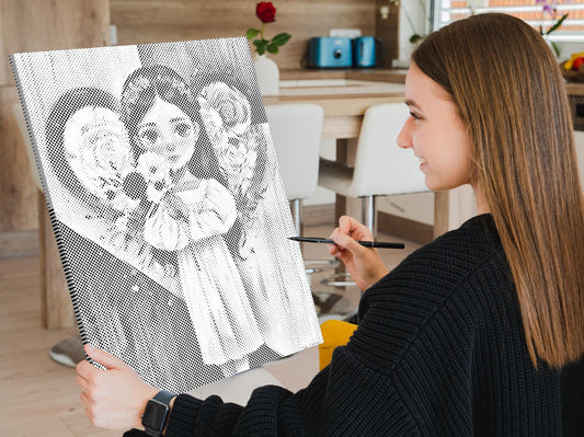 Mal-med-prikker -  Angel med en buket i hånden