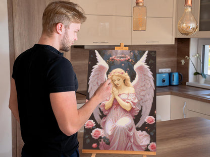 Diamond Painting - Engel med lyserøde roser