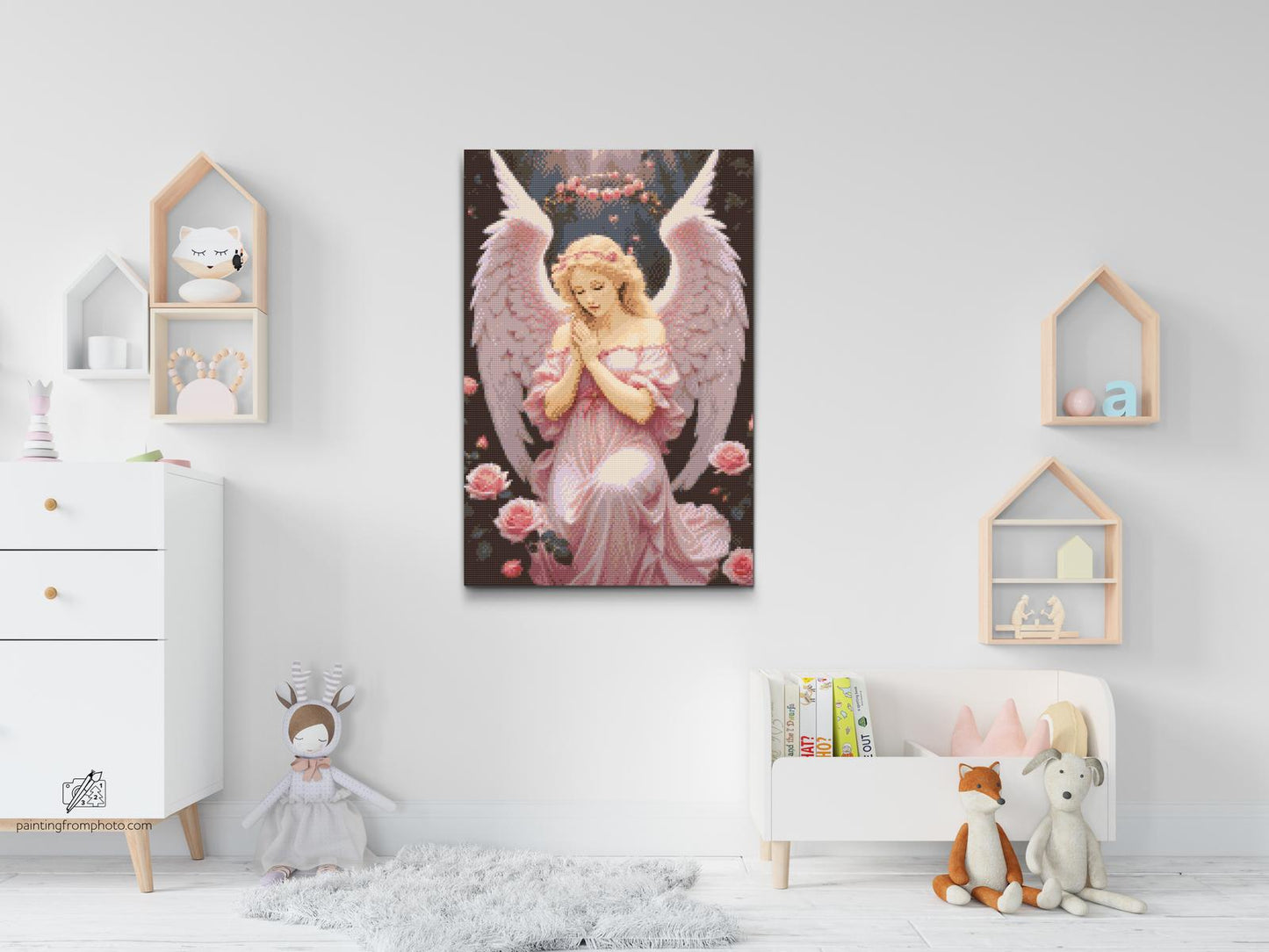 Diamond Painting - Engel med lyserøde roser