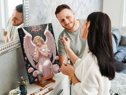 Paint by Numbers - Engel med lyserøde roser