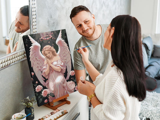 Paint by Numbers - Engel med lyserøde roser