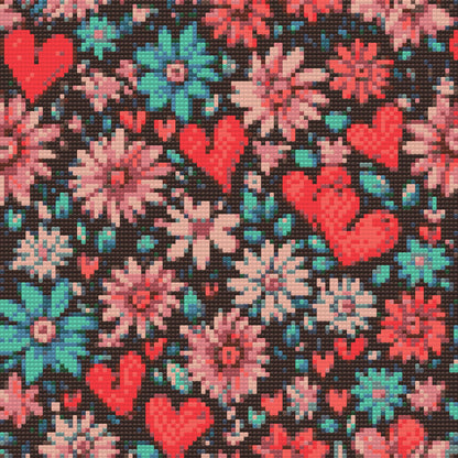 Diamond Painting - Hjerter og blomster