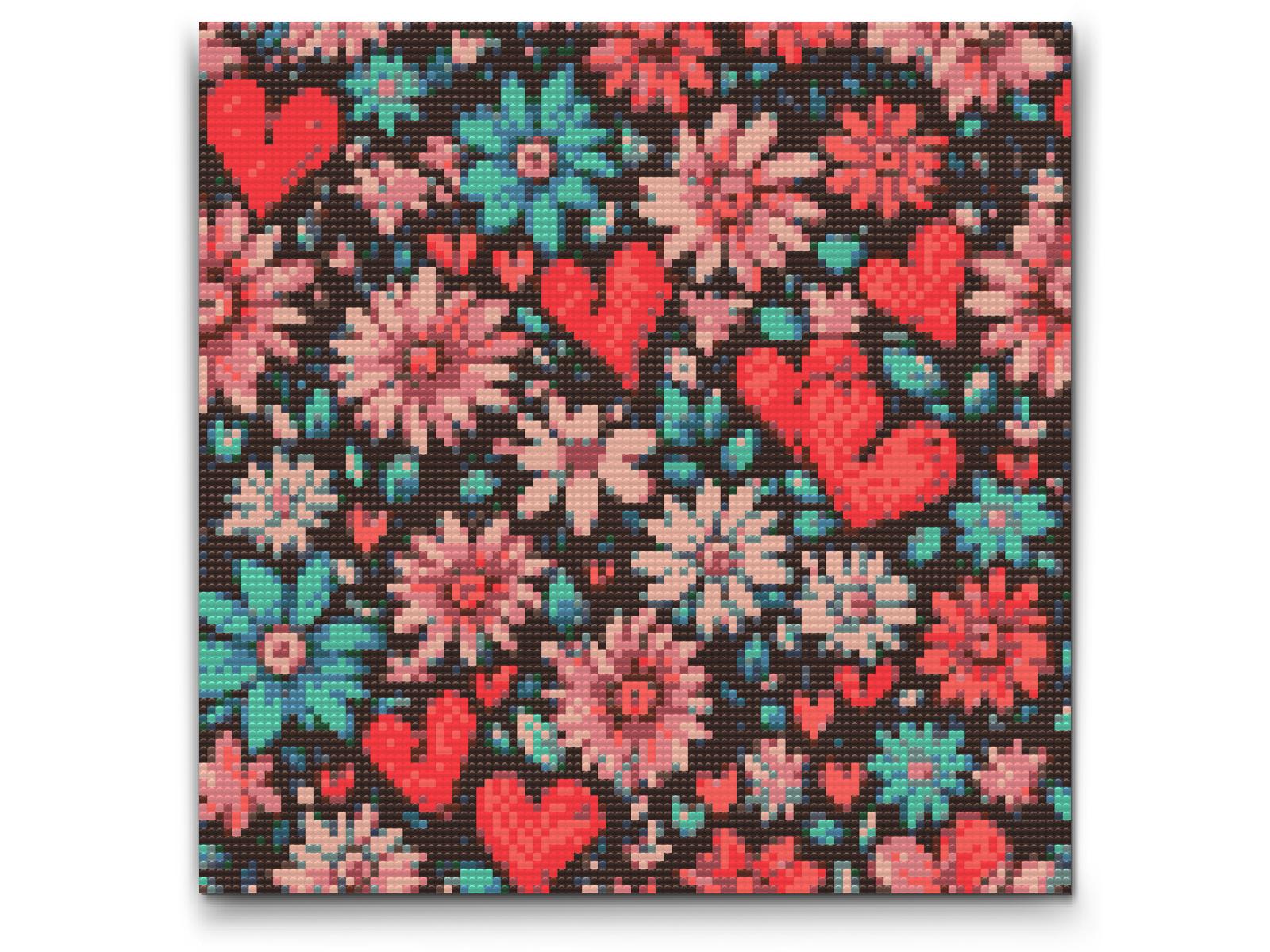 Diamond Painting - Hjerter og blomster