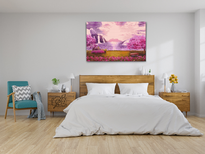 Diamond Painting - Vandfald i den Lyserøde Have