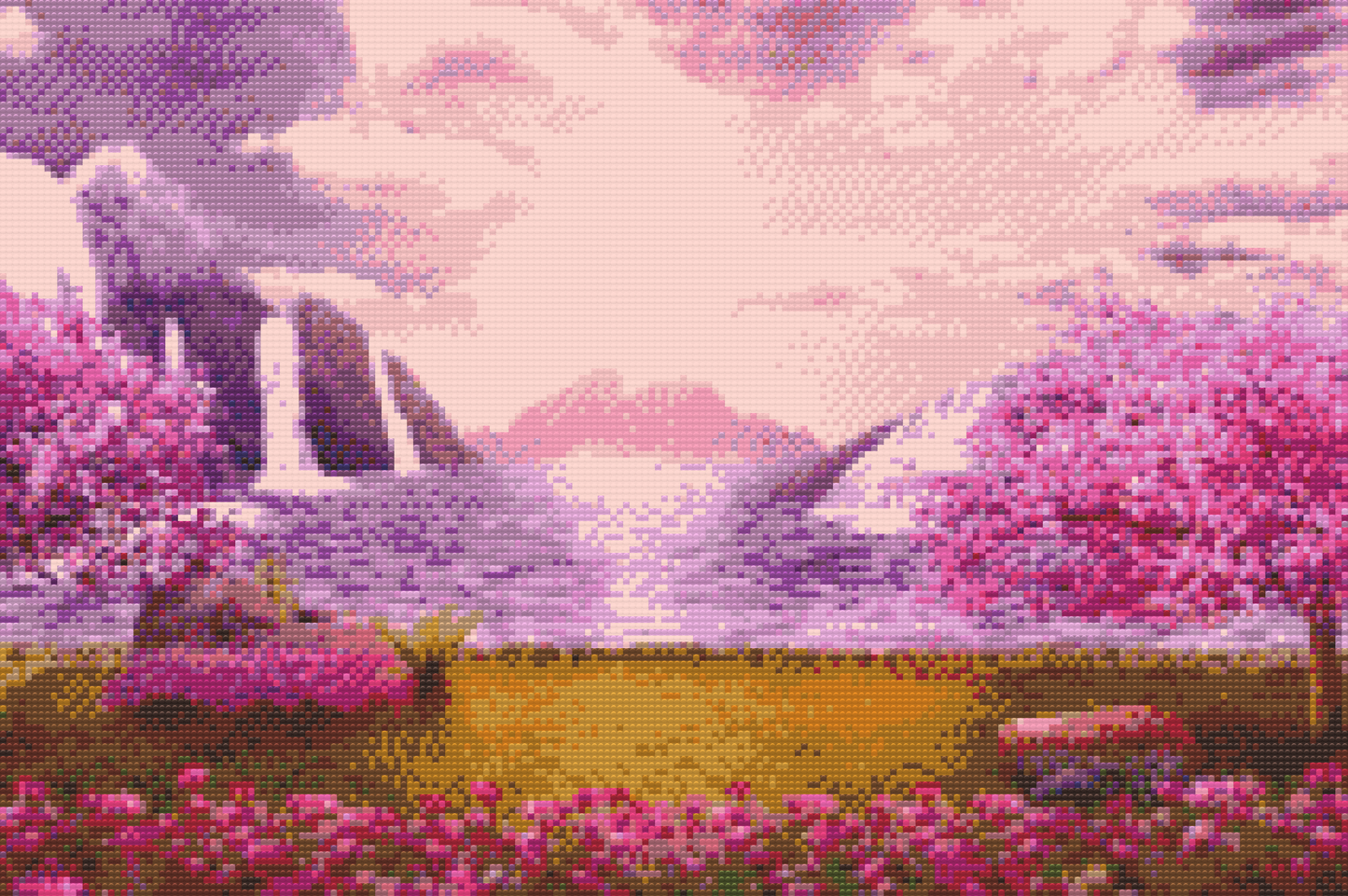 Diamond Painting - Vandfald i den Lyserøde Have
