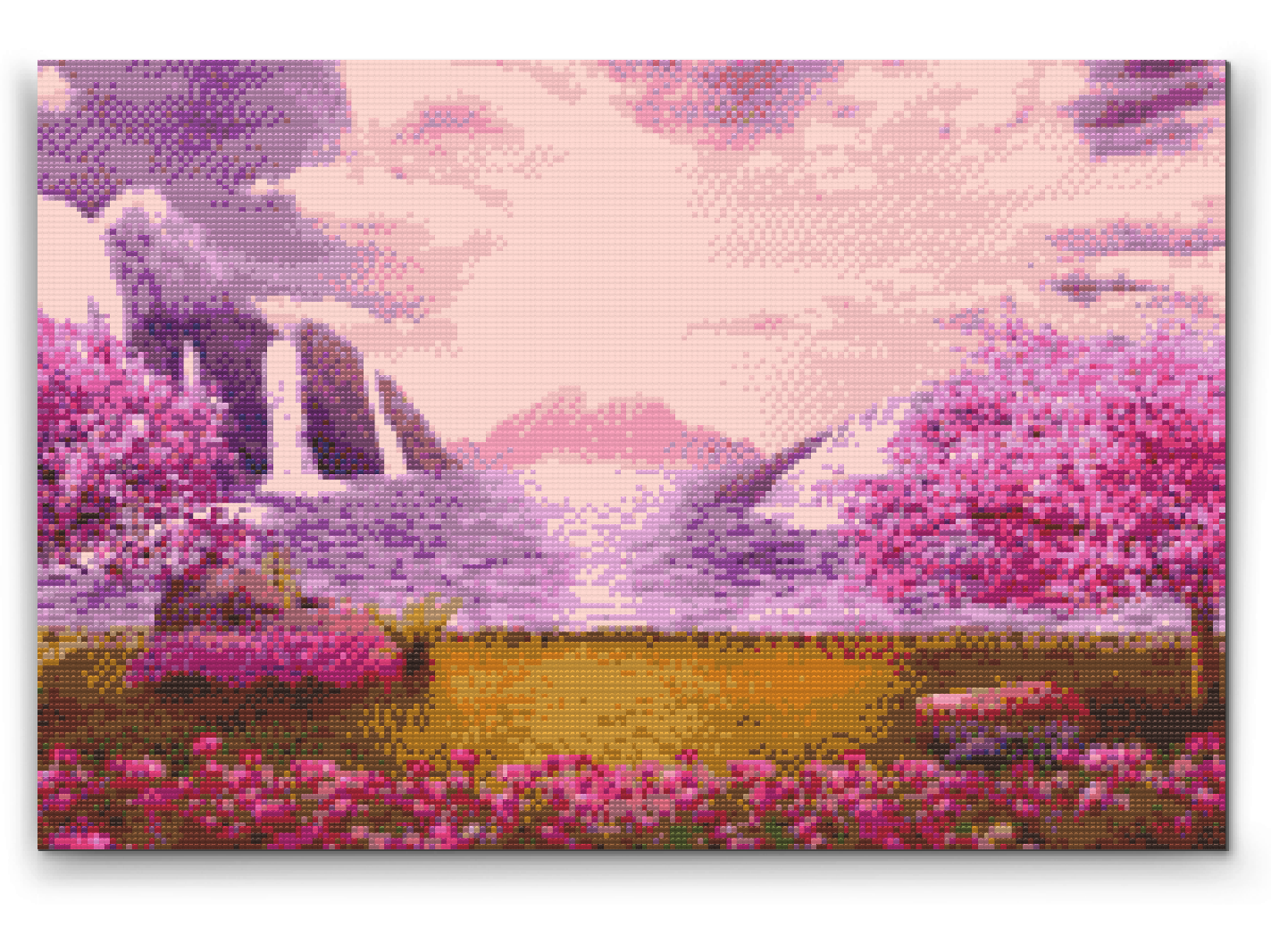 Diamond Painting - Vandfald i den Lyserøde Have