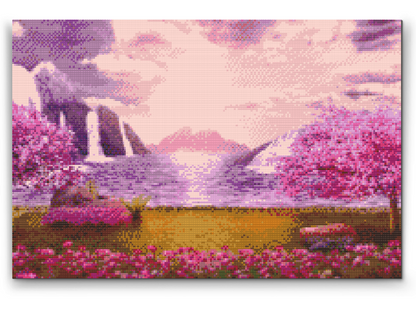 Diamond Painting - Vandfald i den Lyserøde Have