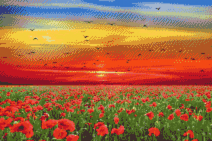 Diamond Painting - Valmuemark ved solnedgang