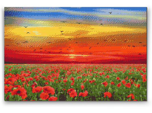 Diamond Painting - Valmuemark ved solnedgang