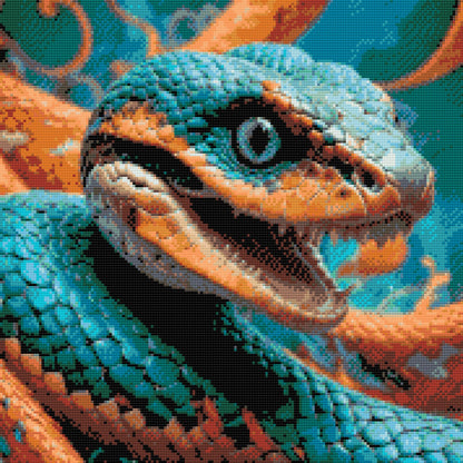 Diamond Painting - Slange i nuancer af turkis og orange